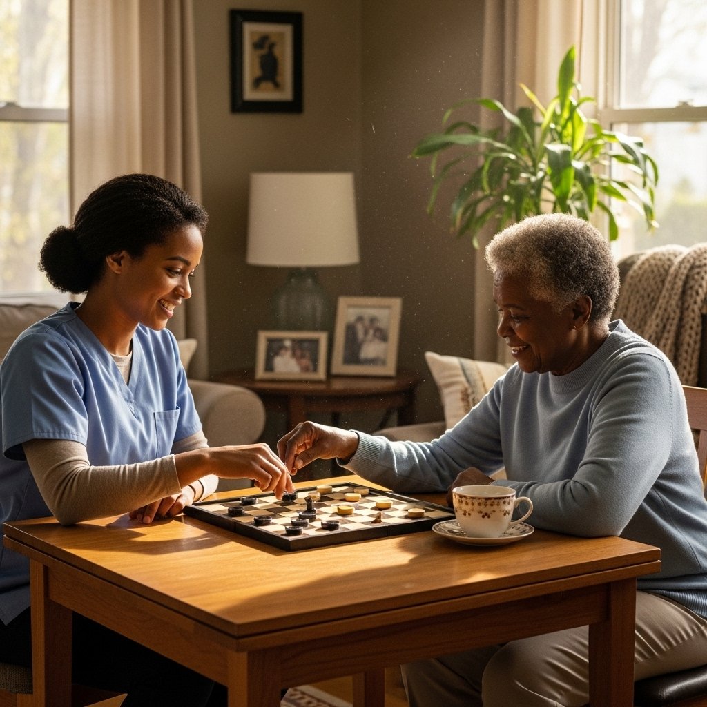 caregiver playing with senior