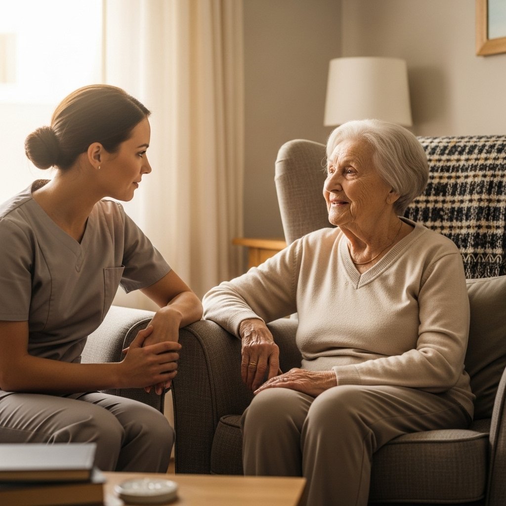 caregiver talking to client